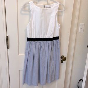 Adorable Blue, White, and Navy Mixed-Media Dress from Loft Outlet, Size 6
